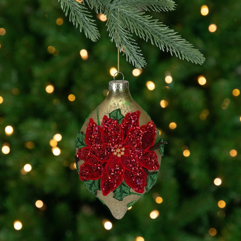 6.5" Red and Gold Poinsettia Finial Christmas Ornament