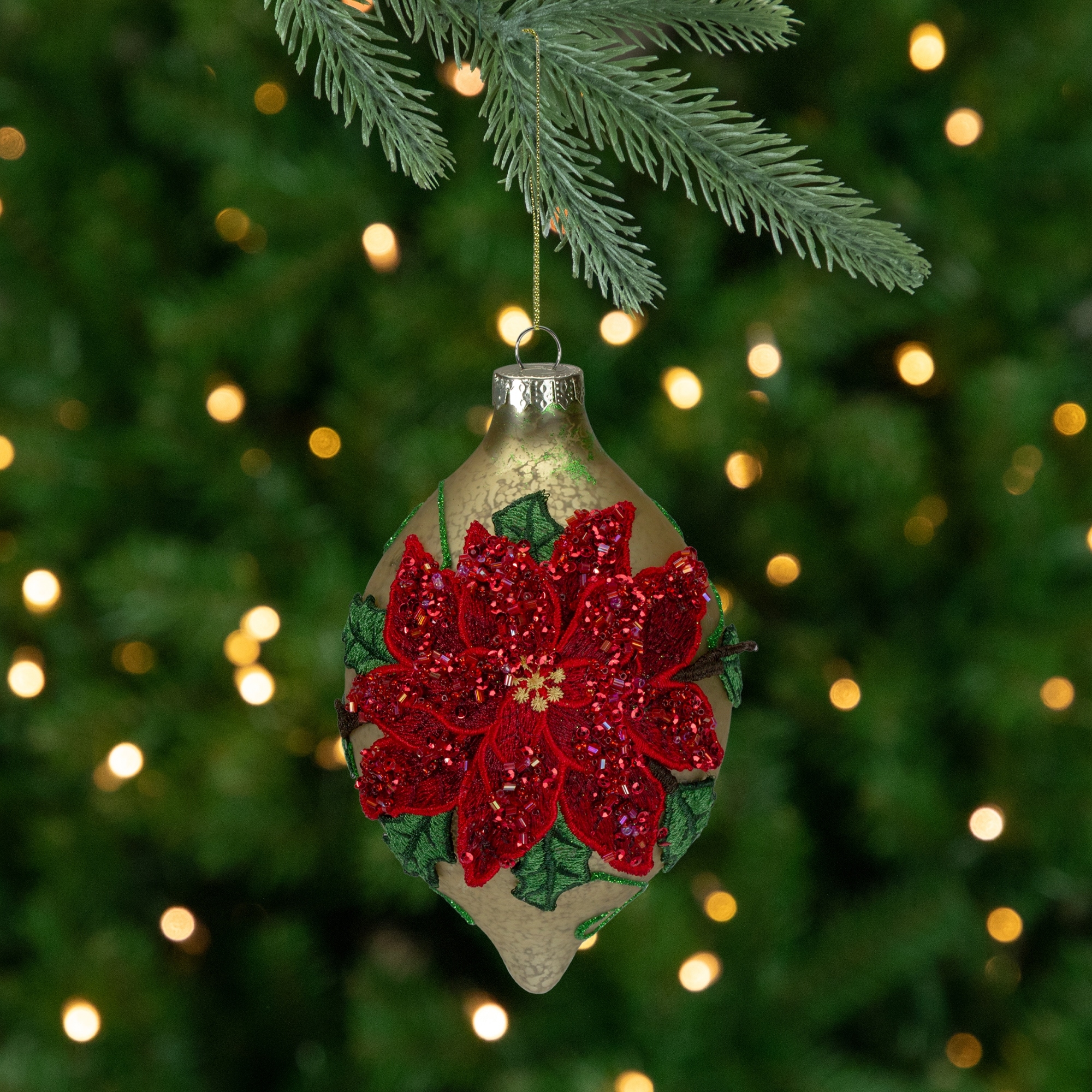6.5" Red and Gold Poinsettia Finial Christmas Ornament