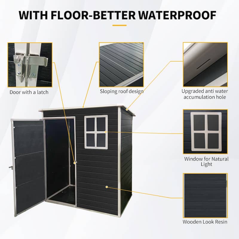 5 ft x 3 ft Outdoor Plastic Storage Shed with floor,Black
