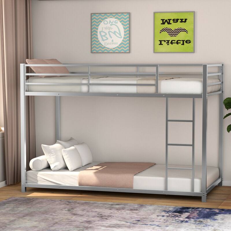 Gymax Twin Bunk Bed Twin Over Frame Platform W/ Guard Rails & Side