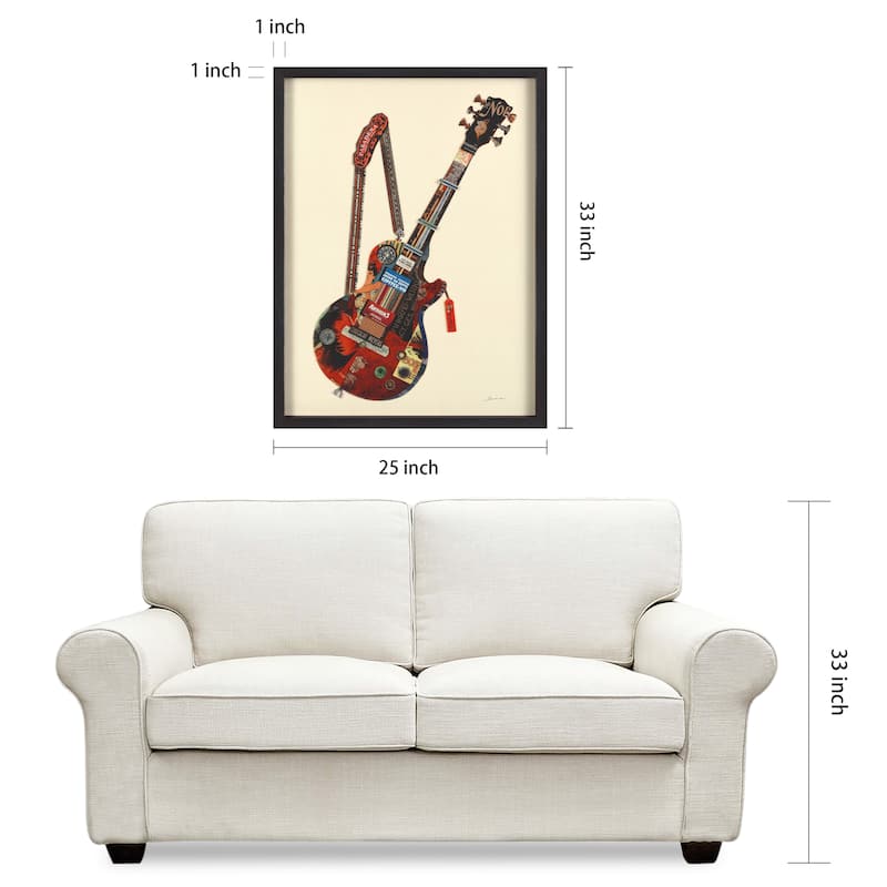 Empire Art "Electric Guitar" Alex Zeng's dimensional collage, under glass & a black shadow box frame