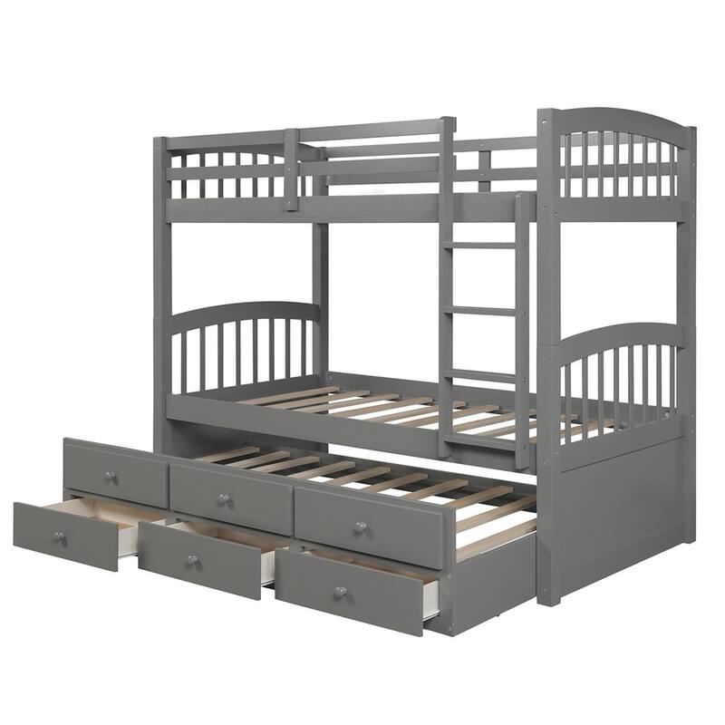 Merax Twin over Twin Bunk Bed with Trundle and 3 Drawers