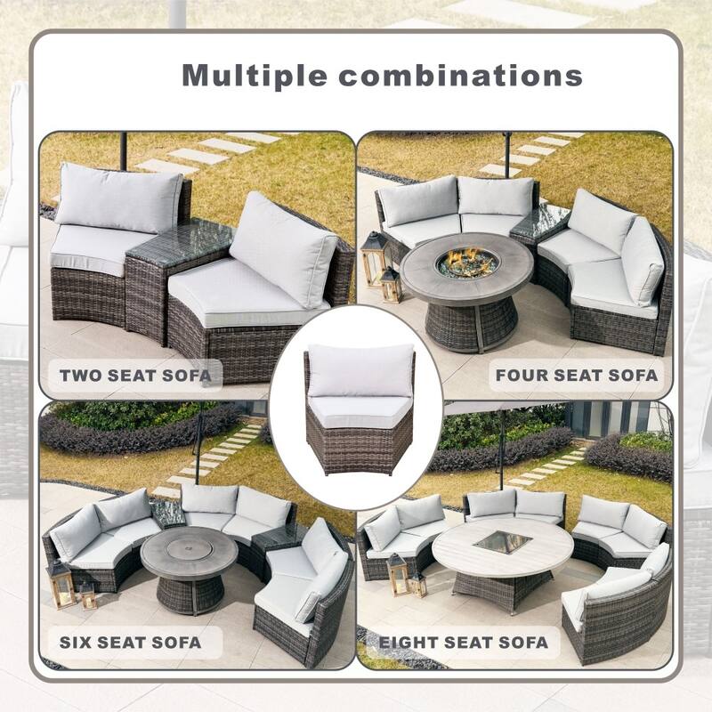 9-piece Halfmoon Patio Sectional Sofa Set with Fire Pit Table