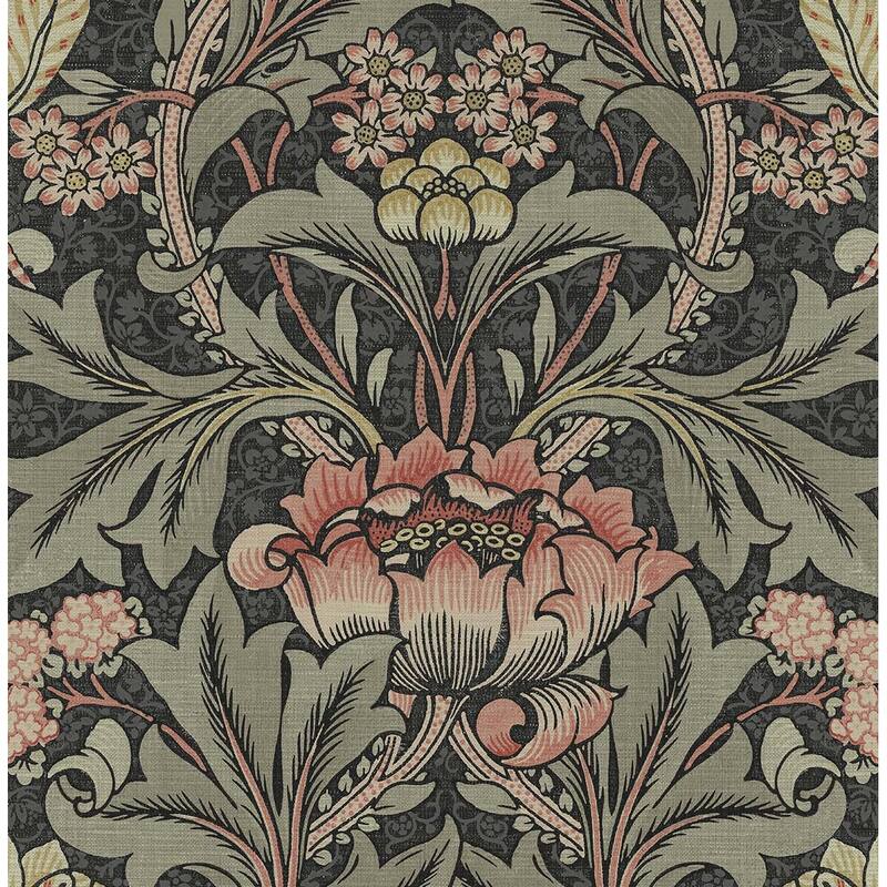 Seabrook Designs Acanthus Floral Prepasted Wallpaper - 20.5 in. W x 33 ft. L - Charcoal & Rosewood