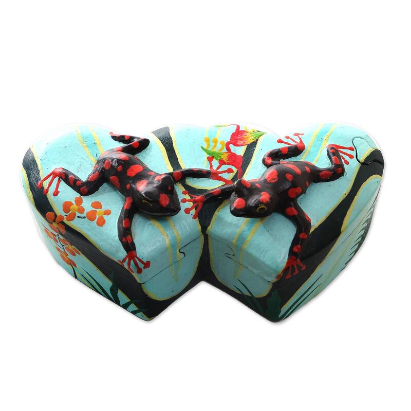 Novica Handmade Twin Frogs Wood Jewelry Box - White