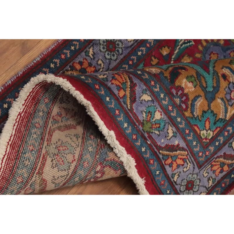Hand Knotted Oriental 100% Wool Carpet Traditional Floral Red Tabriz Runner Rug - 11' 1'' X 3' 1''