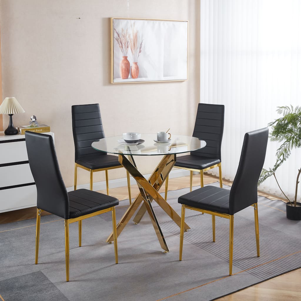 5 Pieces Dining Set, Table Metal Leg Mid-Century Dining Table