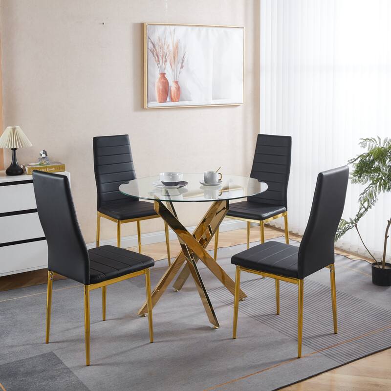 Modern Dining Chairs Stylish Dining Chairs with Gold Legs and Black Seats, for Dining Rooms, Black, Set of 4
