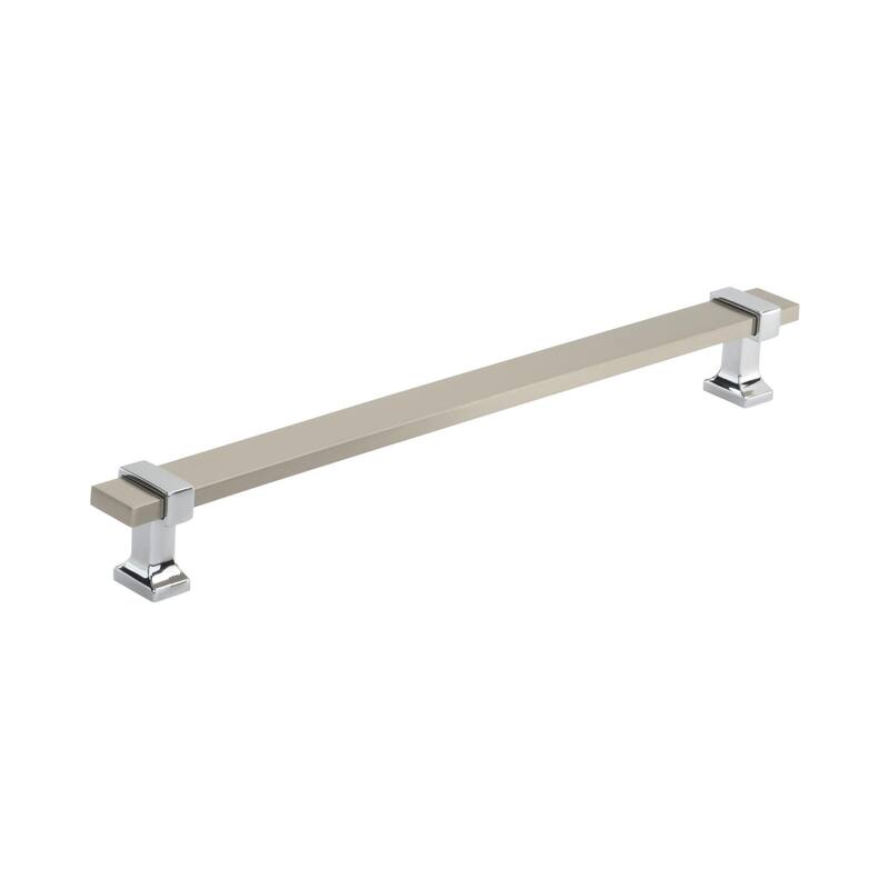 Amerock Overton Cabinet or Furniture Pull - 8-13/16 in (224 mm) Center-to-Center - Satin Nickel/Polished Chrome