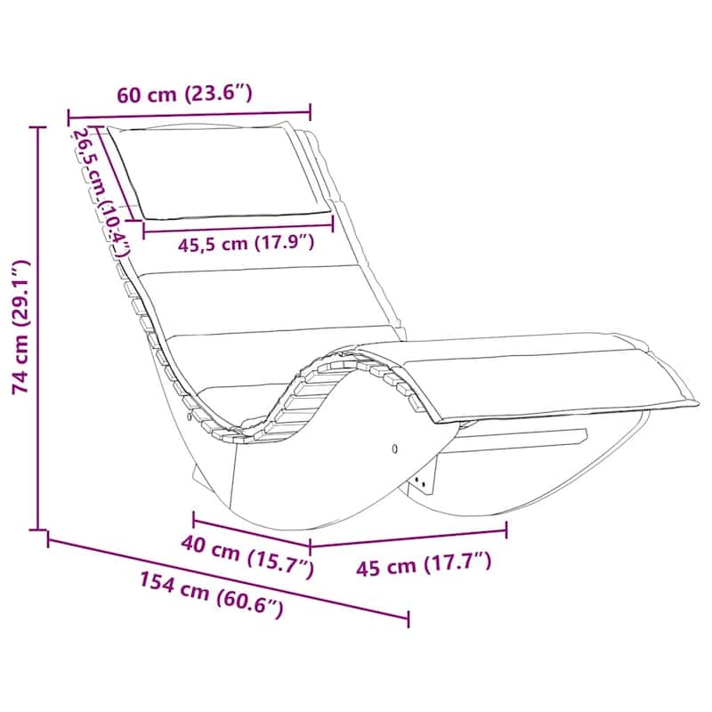 vidaXL Sun Lounger Natural Wood, Dark Grey Cushion - 23.6 x 60.6 x 29.1