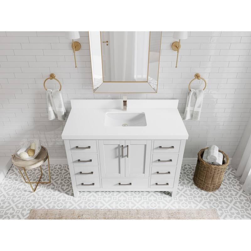 Willow Collection 48 in. W x 22 in. D Malibu Single Sink Bathroom Vanity with Countertop - 2" White Quartz - White