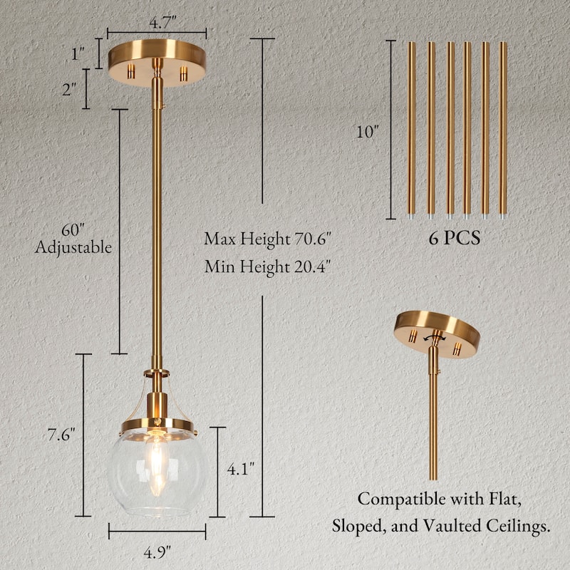 Beta Modern Gold 1-Light Mini Orb Glass Pendant Light for Kitchen Island - D 4.9" x H 7.6"