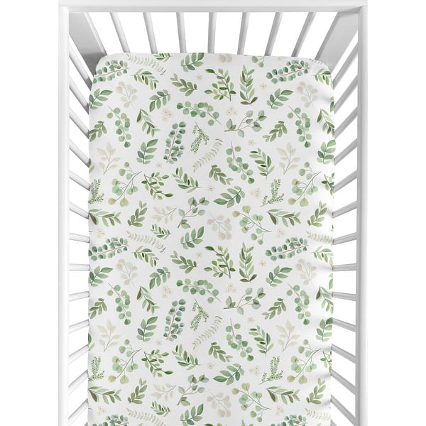 slide 2 of 6, Leaf Collection Boy Girl Jersey Knit Fitted Crib Sheet - Green Boho Watercolor Botanical Floral Flower Woodland Garden