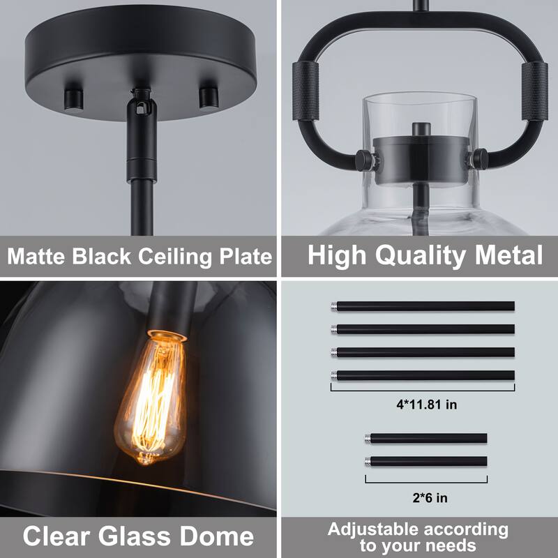 Starskys 1-Light Industrial Pendant Light with Bowl-Shaped Clear Glass Shade
