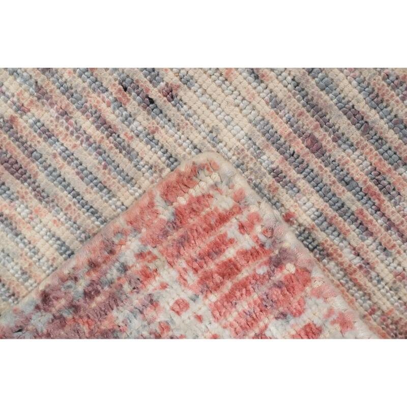 Hand Knotted Oriental Viscose Silk Carpet Modern All-Over Pink Abstract Area Rug - 4' 0'' X 2' 0''