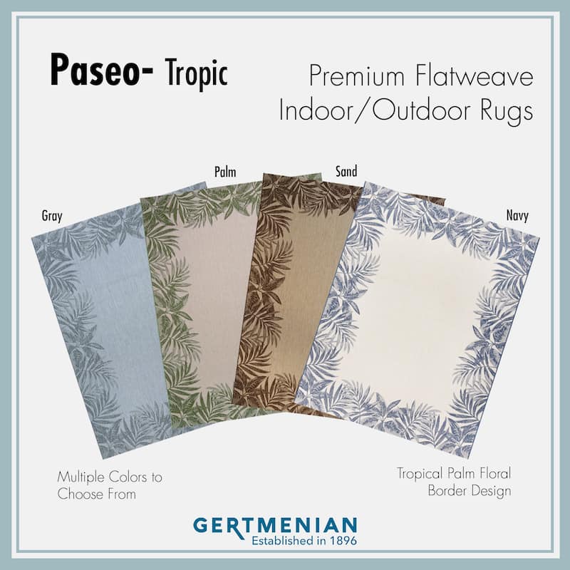 Gertmenian Paseo Tropic Ash Grey Casual Palm Boarder Flatweave Indoor/ Outdoor Area Rug