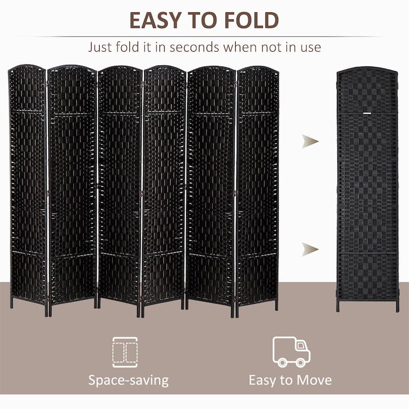 Wicker Weave 6 Panel Room Divider Privacy Screen