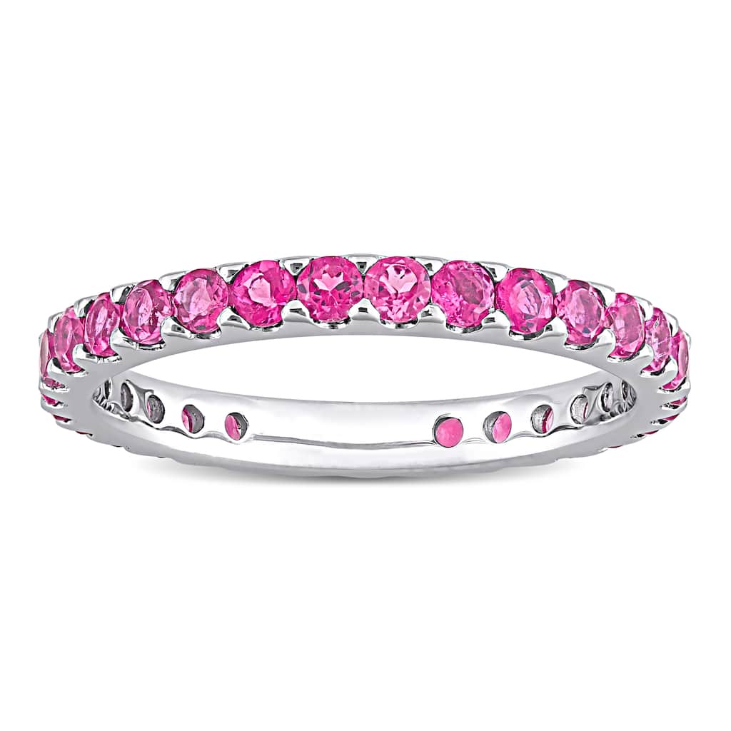 Miadora 10k White Gold Pink Tourmaline Stackable Eternity Band Ring