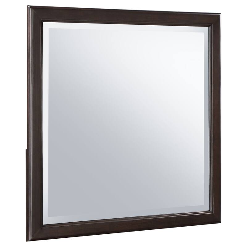 Amber Dresser Mirror, Brown Wood Frame, Beveled Mirror Glass, 38 Inch