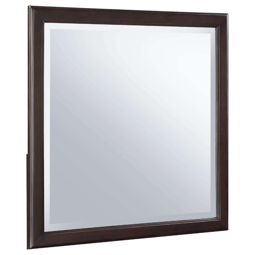 Amber Dresser Mirror, Brown Wood Frame, Beveled Mirror Glass, 38 Inch