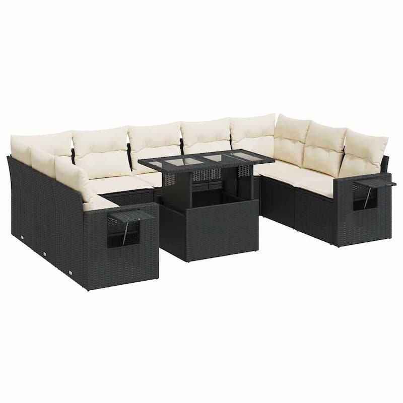vidaXL Patio Sofa Set with Cushions Outdoor Furniture 10 Piece Poly Rattan - 21.7 x 39.4 x 28.7