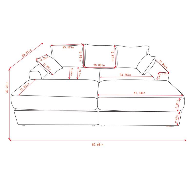 2 Pieces Corduroy Sectional Couch Covers with 2 Pillows, Grey