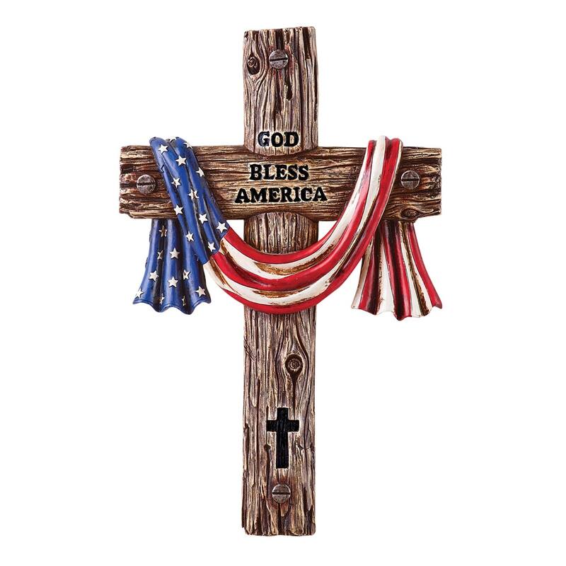 God Bless America Hand-Painted Cross - 15.500 x 10.750 x 3.000