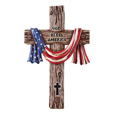 God Bless America Hand-Painted Cross - 15.500 x 10.750 x 3.000
