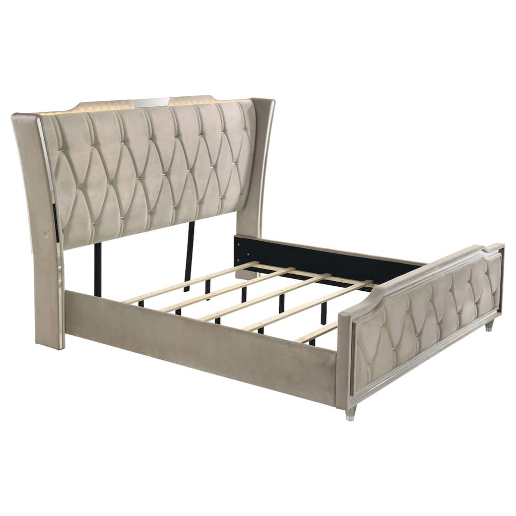 Lorient LED Upholstered Wingback Bed Ivory and Camel
