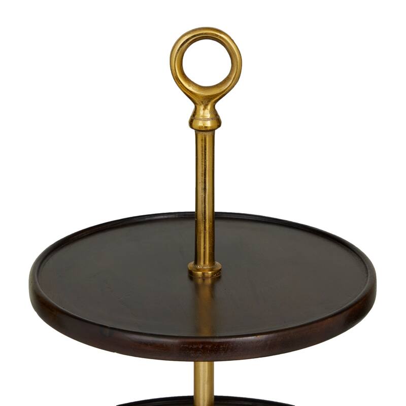 Dark Brown Mango Wood Tiered Server with Aluminum Bases or Gold Stand - 2 Tier or 3 Tier