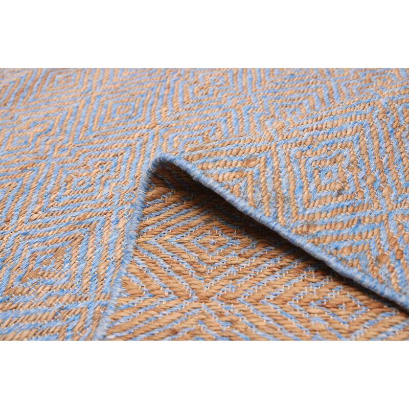 ECARPETGALLERY Flat-Weave Palas Denizli Blue, Tan Jute Kilim - 5'4 x 7'5