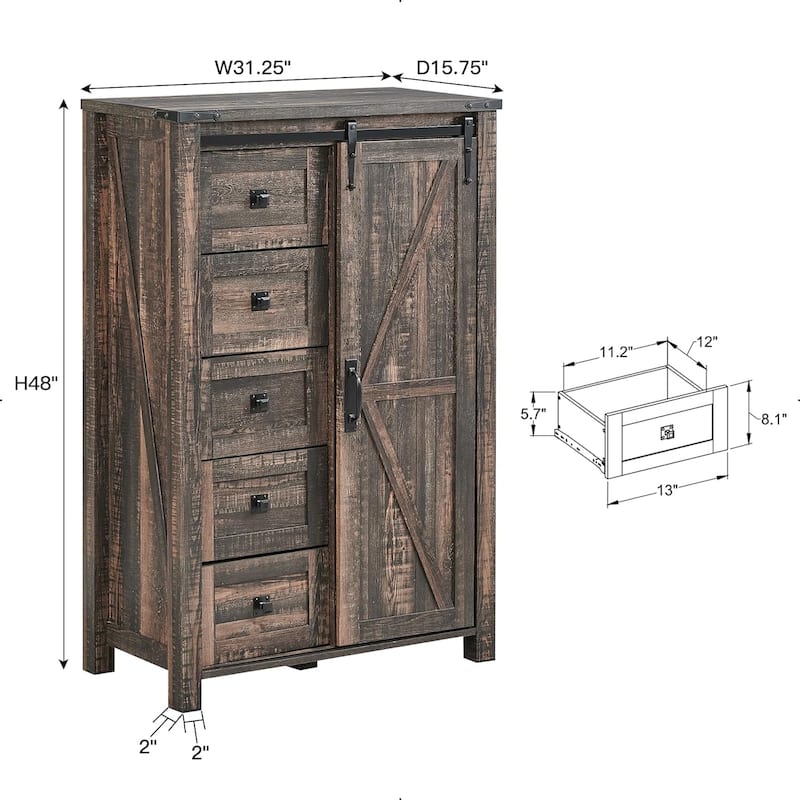 Farmhouse 5 Drawers Dresser, Chest of Drawers, Organizer Dresser
