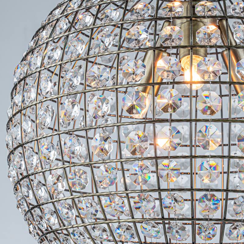 DancyHome 1/3-Light Retro Antique Bronze Crystal Globe Chandelier Small Sphere Pendant Light