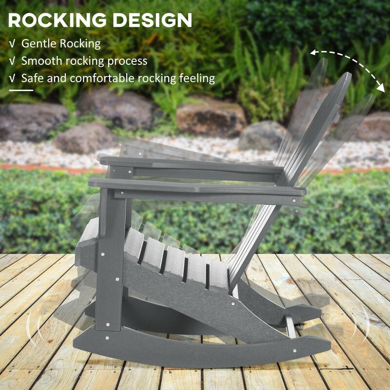 Outsunny Outdoor Rocking Chair, HDPE Adirondack Style Rocker Chair for Porch, Garden, Patio, Light Gray