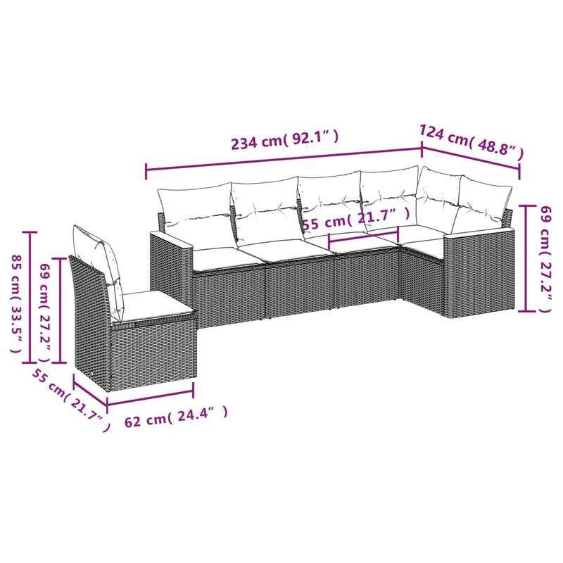 vidaXL Garden Sofa Set Black - 24.4 x 24.4 x 27.2