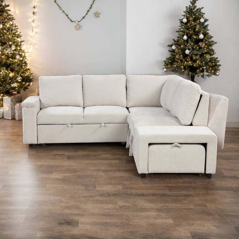 Modular L-Shaped Sectional Sofa, Pull out Sleeper Sofa Bed with Storage