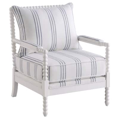 White Upholstered Accent Chair with Spindle Accent