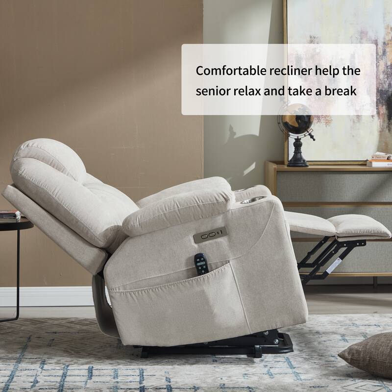 Up to 350 LBS polyester Power Lift Recliner Chair, Heavy Duty Motion Mechanism with 8-Point Vibration Massage
