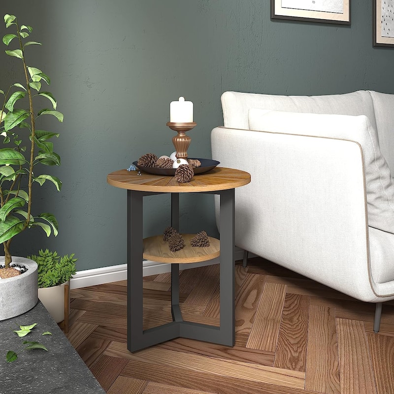 Round Coffee Table with Solid Wood Storage Circle Center Table