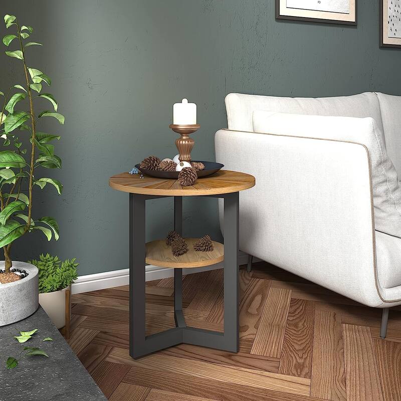 Round Coffee Table with Solid Wood Storage Circle Center Table