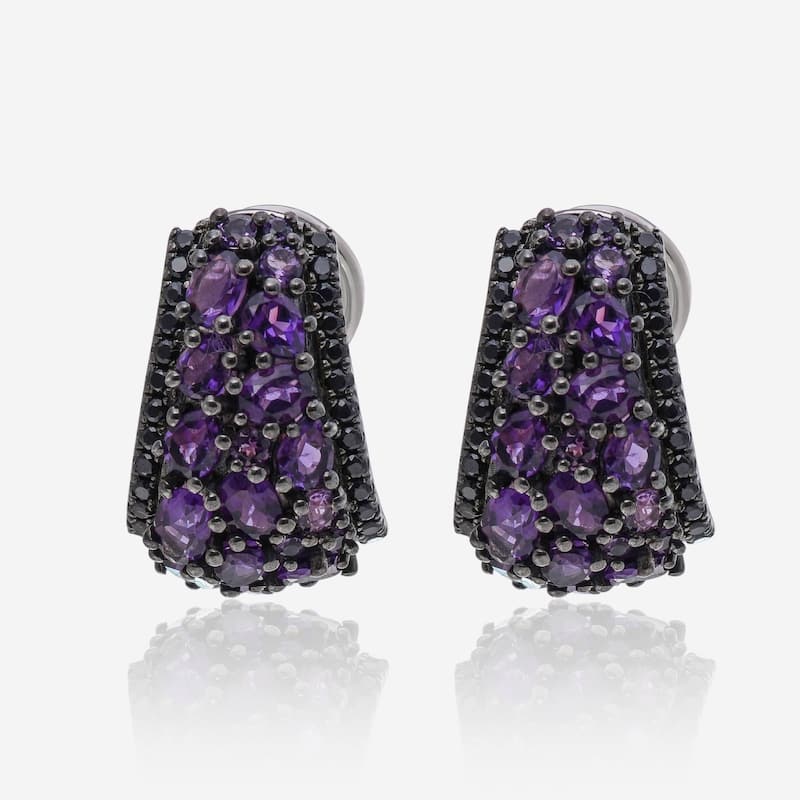 Charles Krypell Roxy Sterling Silver and 14K White Gold, Amethyst and 0.50ct. tw. Black Sapphire Drop Earrings