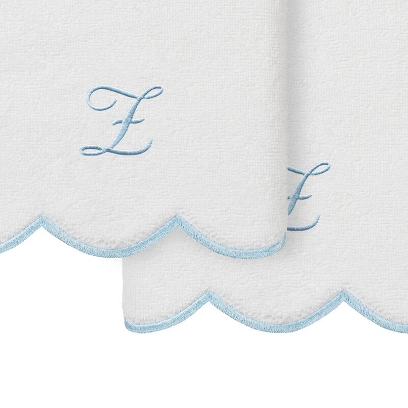 Authentic Hotel and Spa 100% Turkish Cotton Blue ADORNIA Scallop Personalized 2 Piece Hand Towel Set - 2 Hand Towels