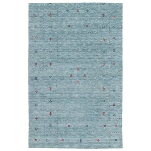 ECARPETGALLERY Hand Loomed Gabbeh Luribaft Turquoise Wool Rug - 5'10 x 8'10