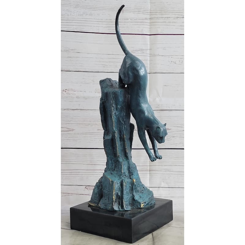 Handcrafted Bronze Statue Of A Pouncing Cougar By Milo Wildlife Sculpture Figure