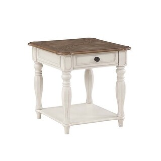 1 Drawer Wooden End Table in Antique White and Oak - Antique White ...