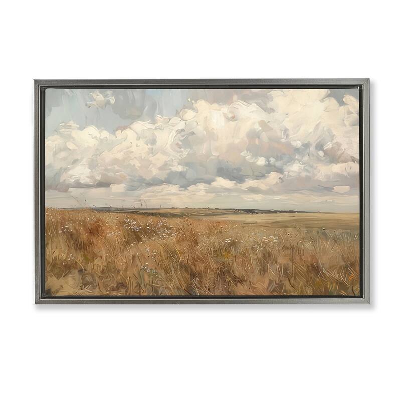 Stupell Wide Open Farm Field Framed Floater Canvas Wall Art Design By LSR Creative Studio - 31 x 21 - Grey