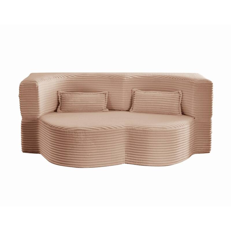 Modern 78" Full Size Convertible Corduroy Foam-Filled Sleeper Sofa,Modern Floor Sofa with 2 Pillows
