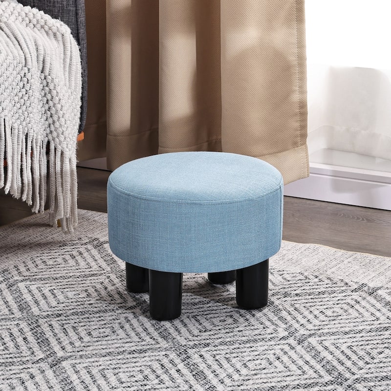 Adeco Round Ottoman Fabric Footrest Modern Padded Chair Footstool - Light-Blue