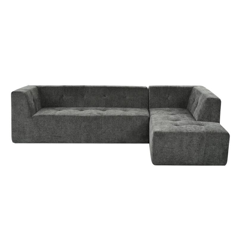112"x74" Modular Gray Chenille L-Shape Sofa Set, 2pcs Free Combo, Easy Assembly
