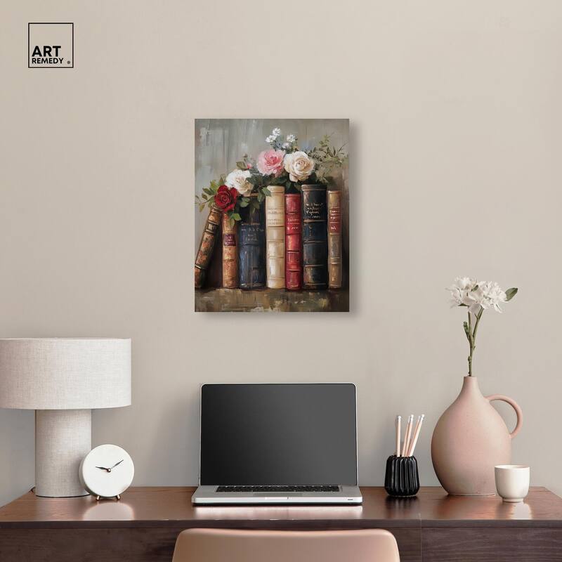 Bookshelf Bouquet I Canvas by Art Remedy, Gallery Wrapped